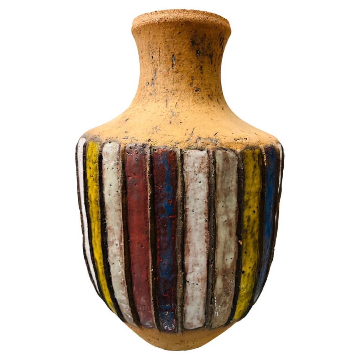 Large 1960s Italian Striped Glazed Earthenware Vase