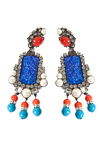 vintage blue and orange drop earrings