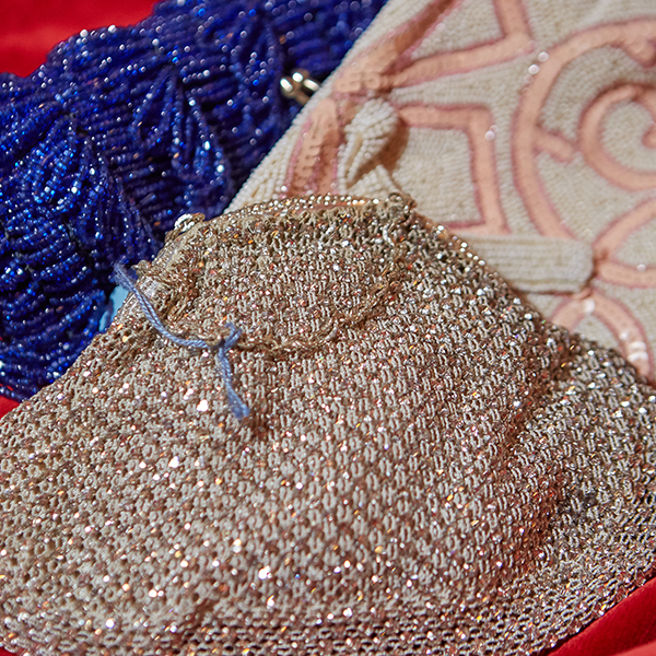 close up on mesh purse