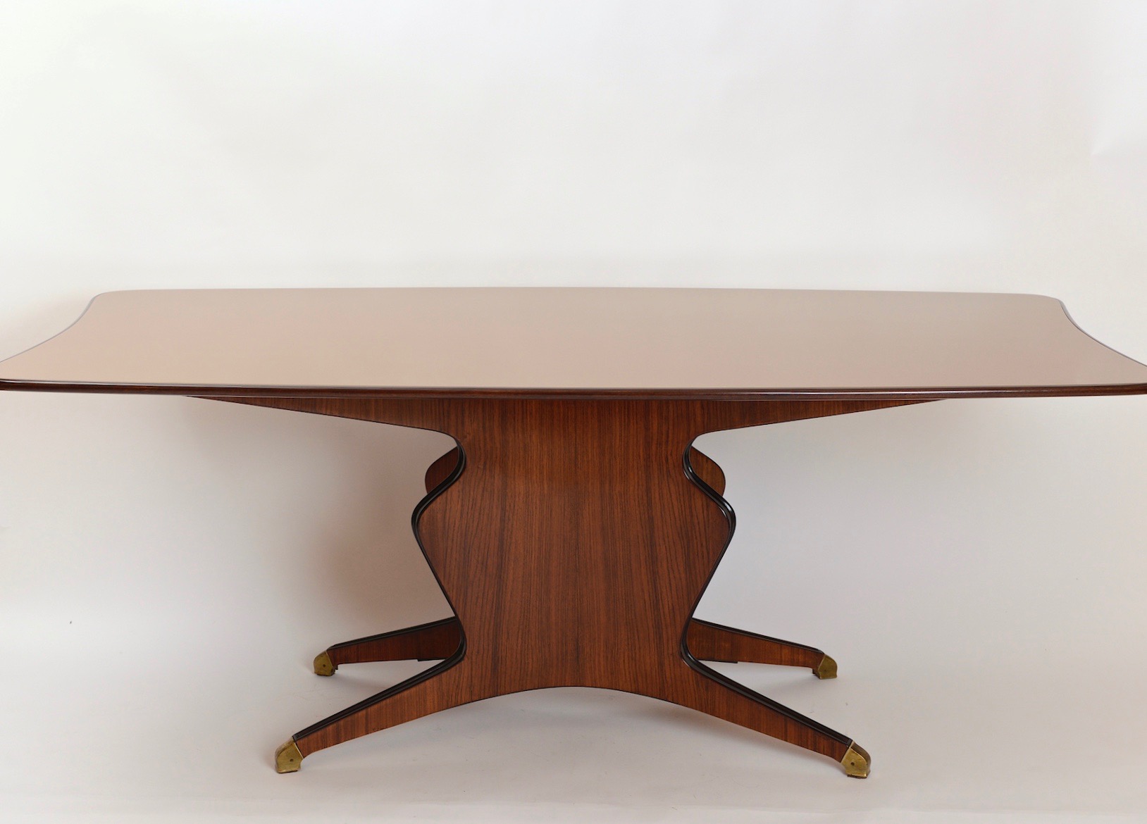 Rosewood Dining Table with Glass Insert and Brass Feet