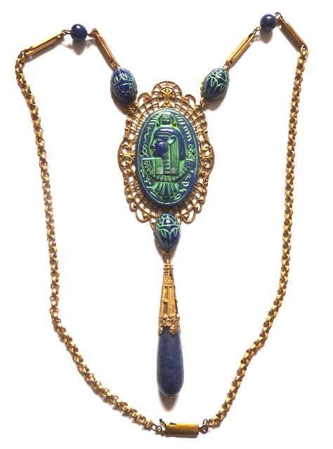 Egyptian Revival blue green glass necklace