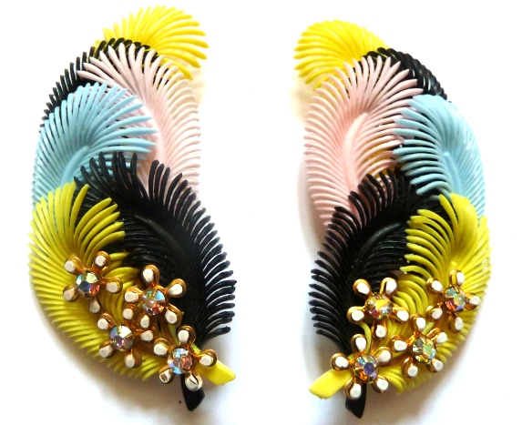 celluloid feather earrings