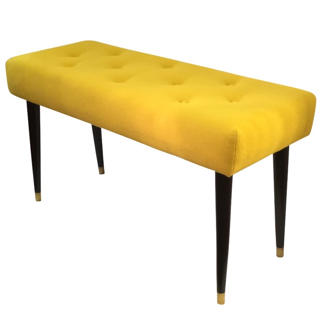 Two Seater Stool Upholstered in Yellow Wool