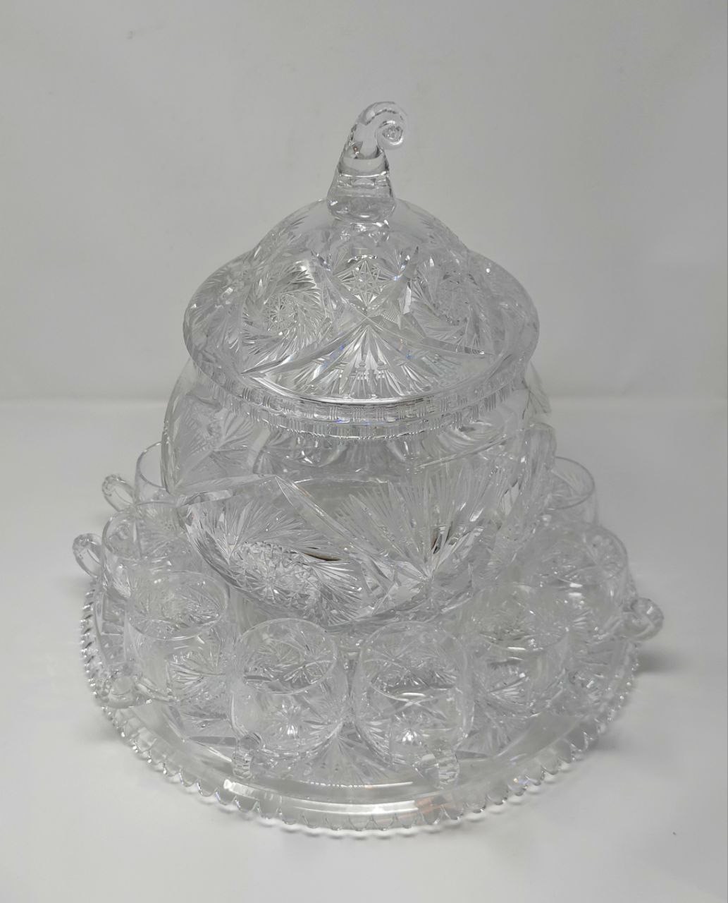 A complete set of hand cut crystal punch bowl