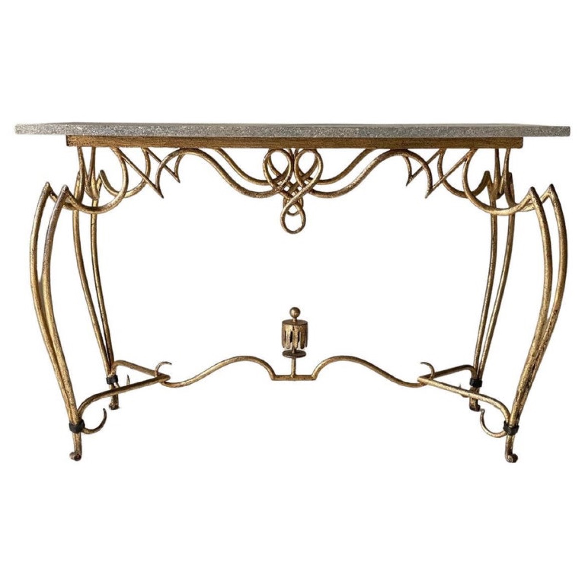 1940s French René Prou attributed Gilt Iron & Limestone Console Table