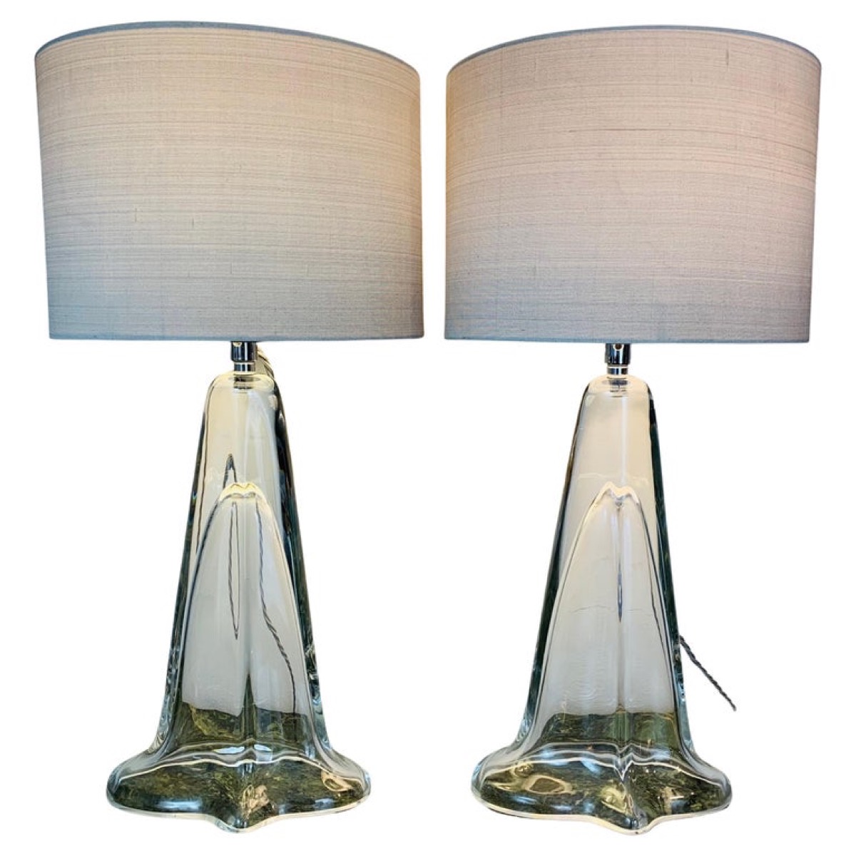 Pair of 1970s Belgium Clear Glass Table Lamps