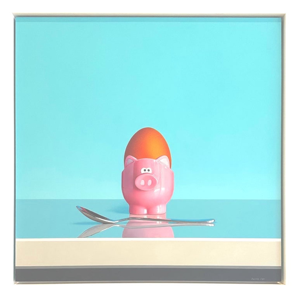 Pink Pig Egg Cup & Spoon Oil on Board Still Life by Christopher Green