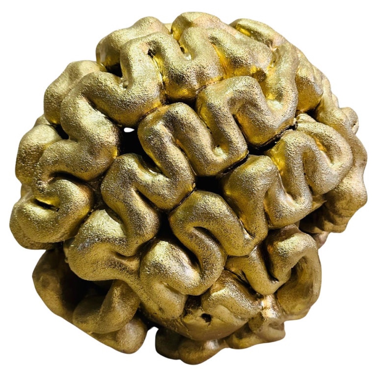 1960s French Abstract Terracotta Golden Brain Sculpture
