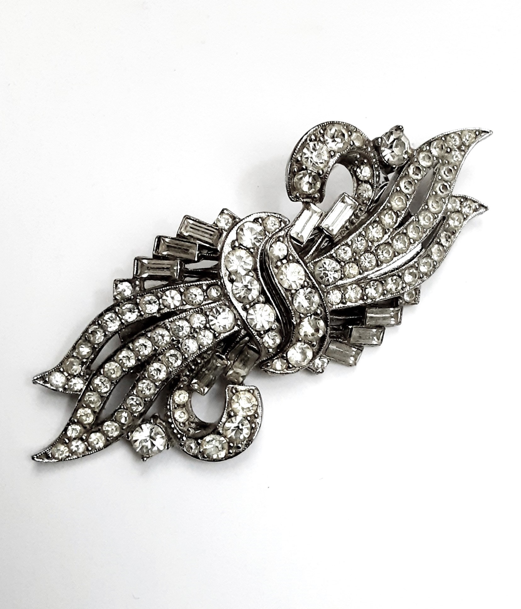 Deco diamante double dress clip brooch