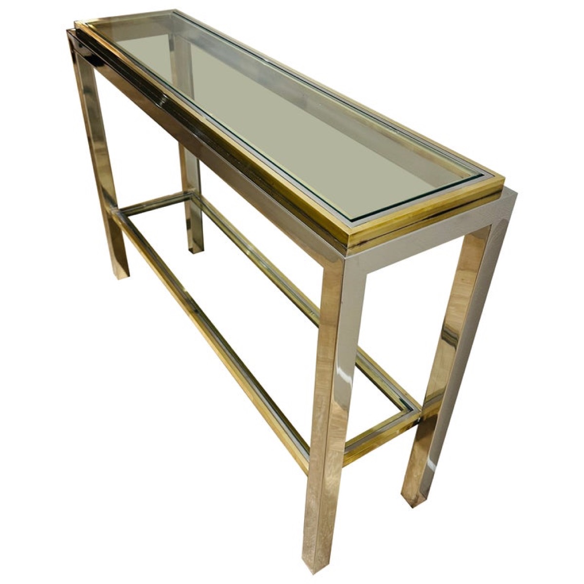 1970s French Jean Charles Brass & Chrome Console Table