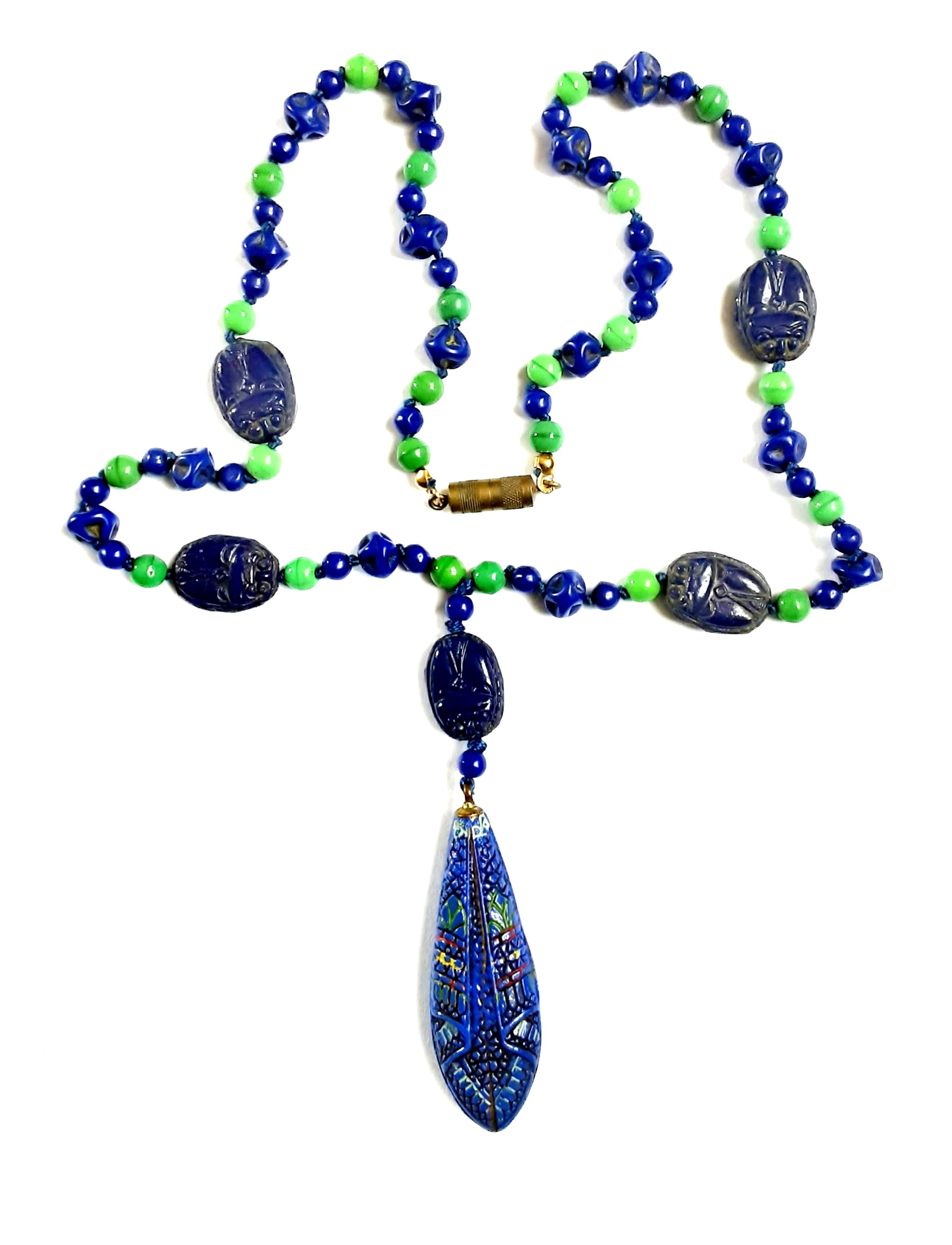 Egyptian Revival blue beads Czech. necklace