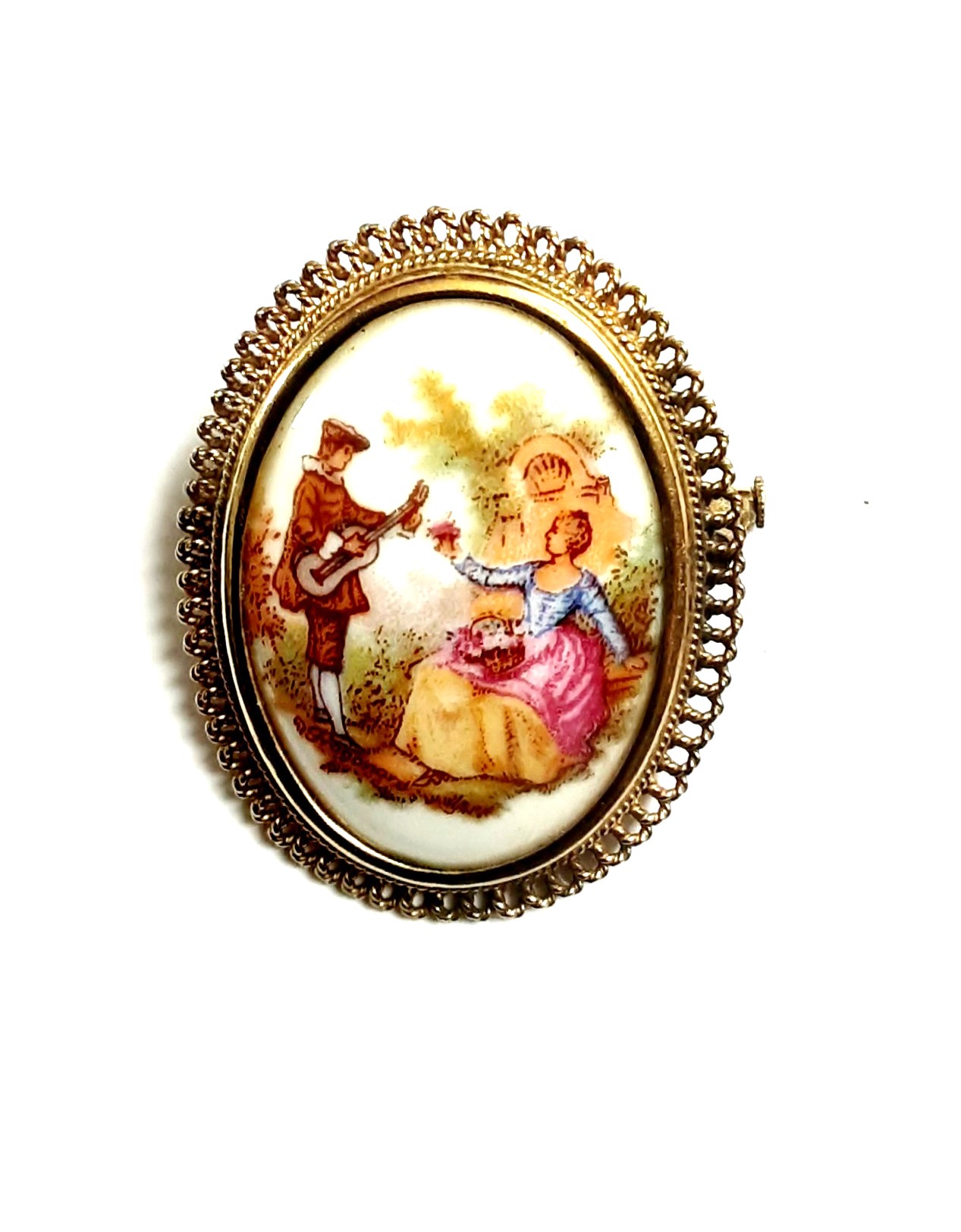 limoges porcelain Fragonard vintage brooch