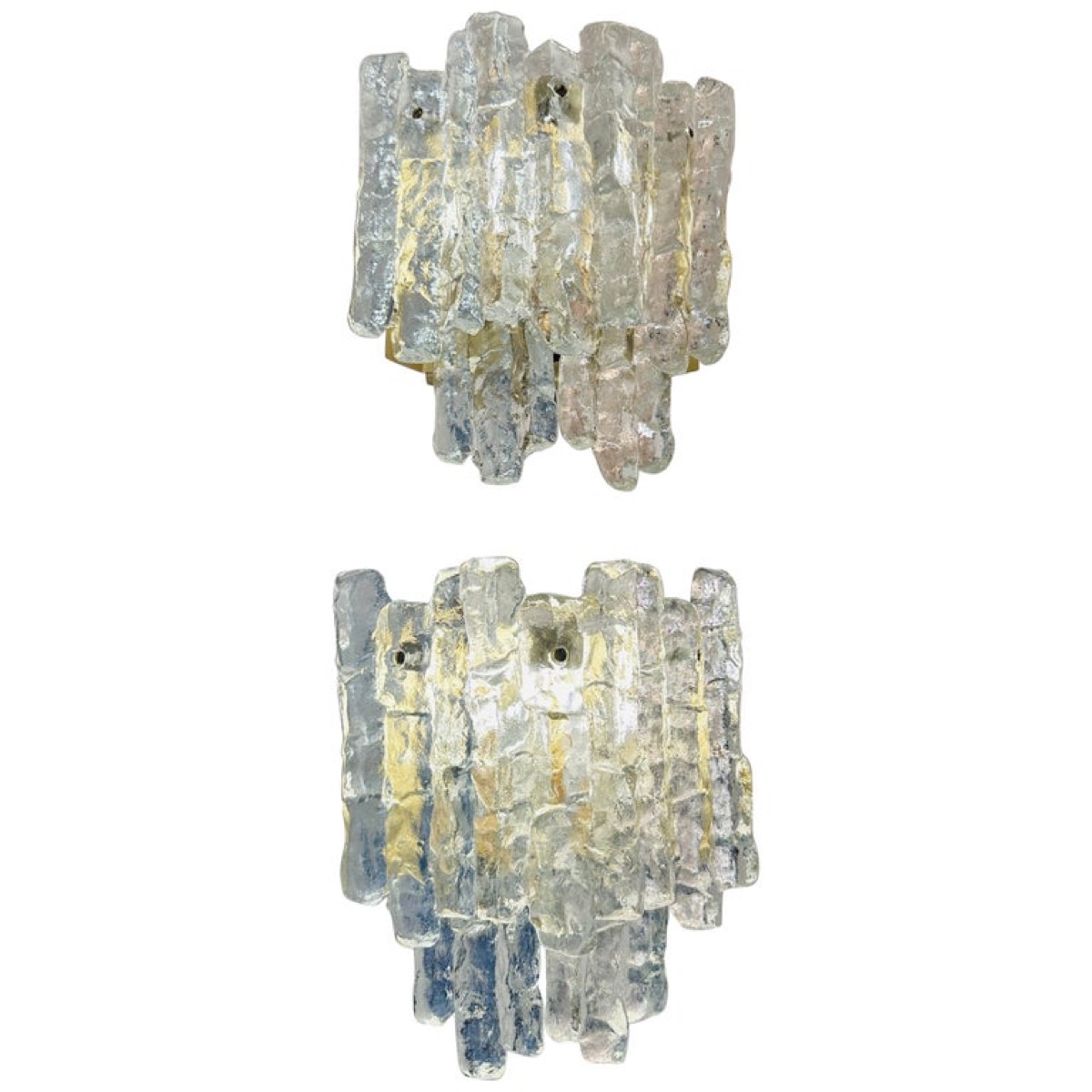 Pair of 1960s Austrian Two-Tier Kalmar Iced Glass Wall Lights