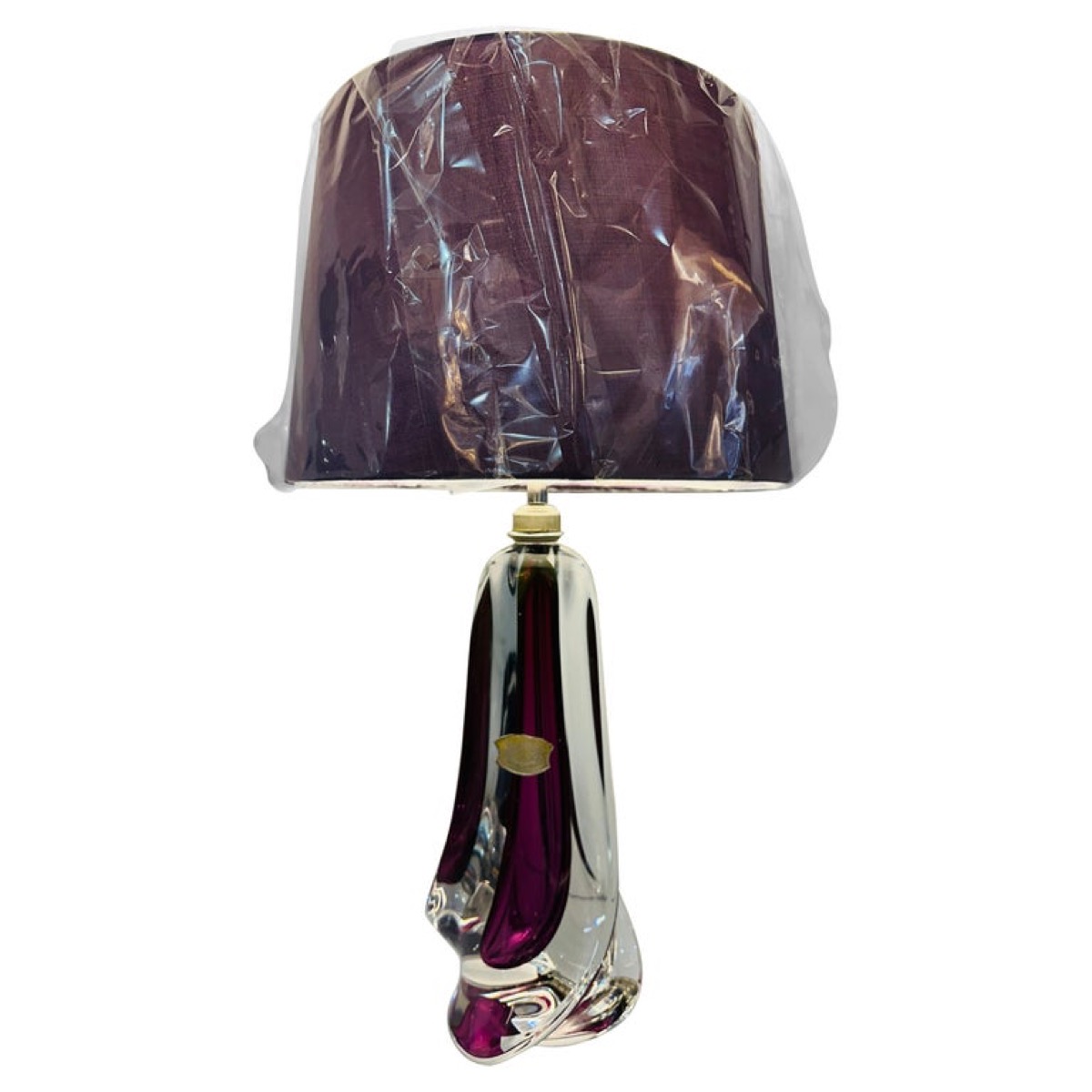 1950s Val St Lambert Purple & Clear Crystal Glass Table Lamp