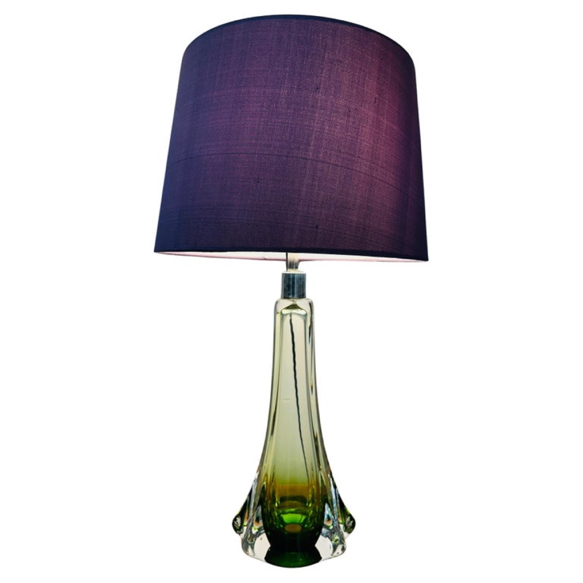 1950s Belgium Val St Lambert Green & Clear Glass Table Lamp