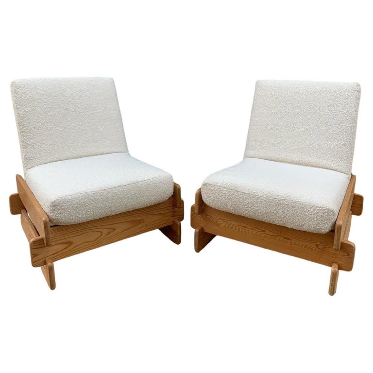 Pair of 1970s Swedish Solid Pine Lounge Chairs