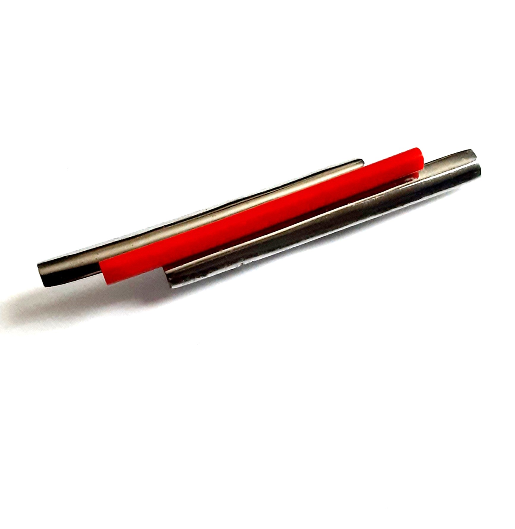 Deco red chrome bar brooch