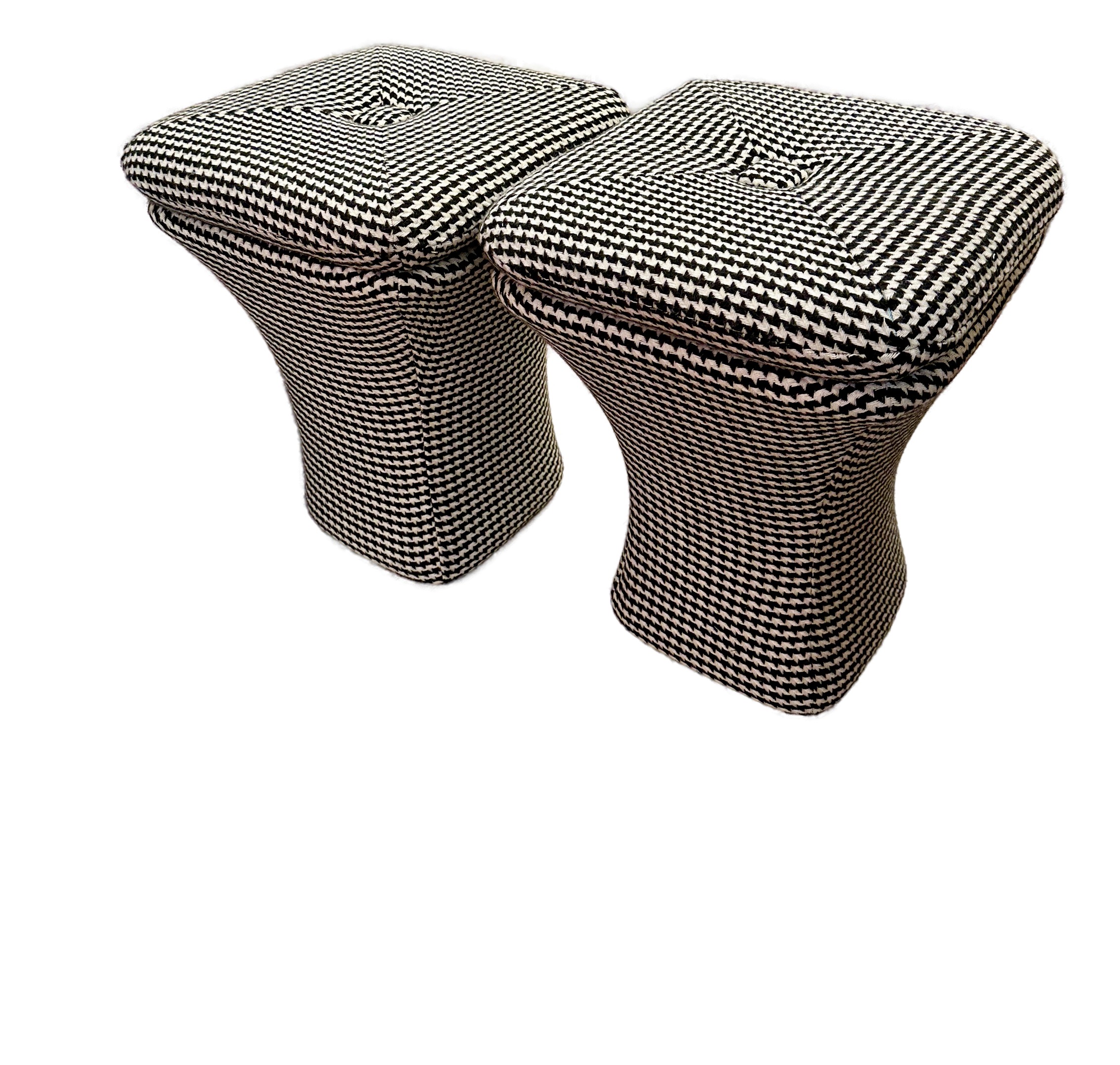 Ottoman upholstered in Houndstooth wool black and white