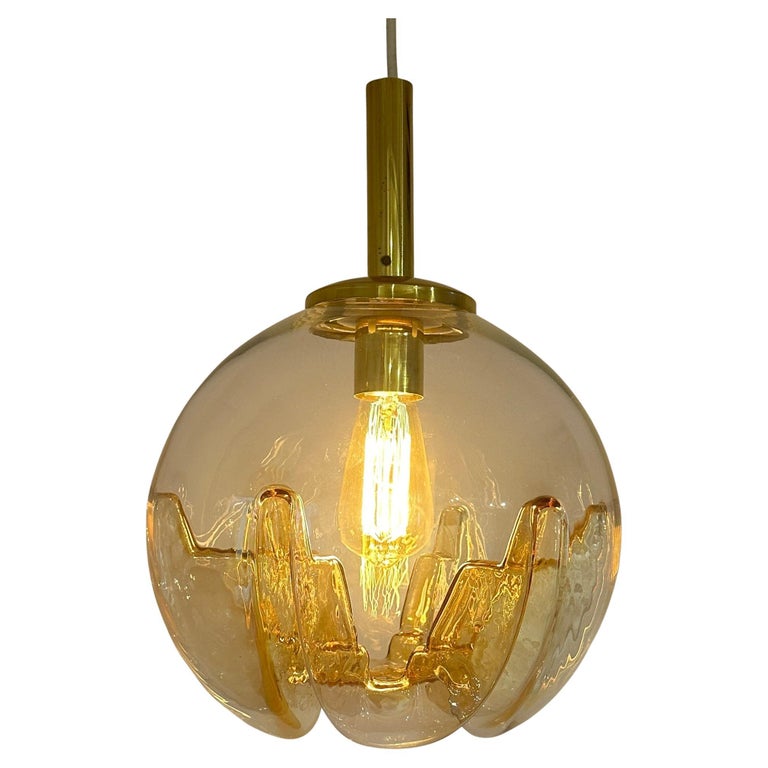 1970s German Doria Leuchten Amber Glass Globe Ceiling Light