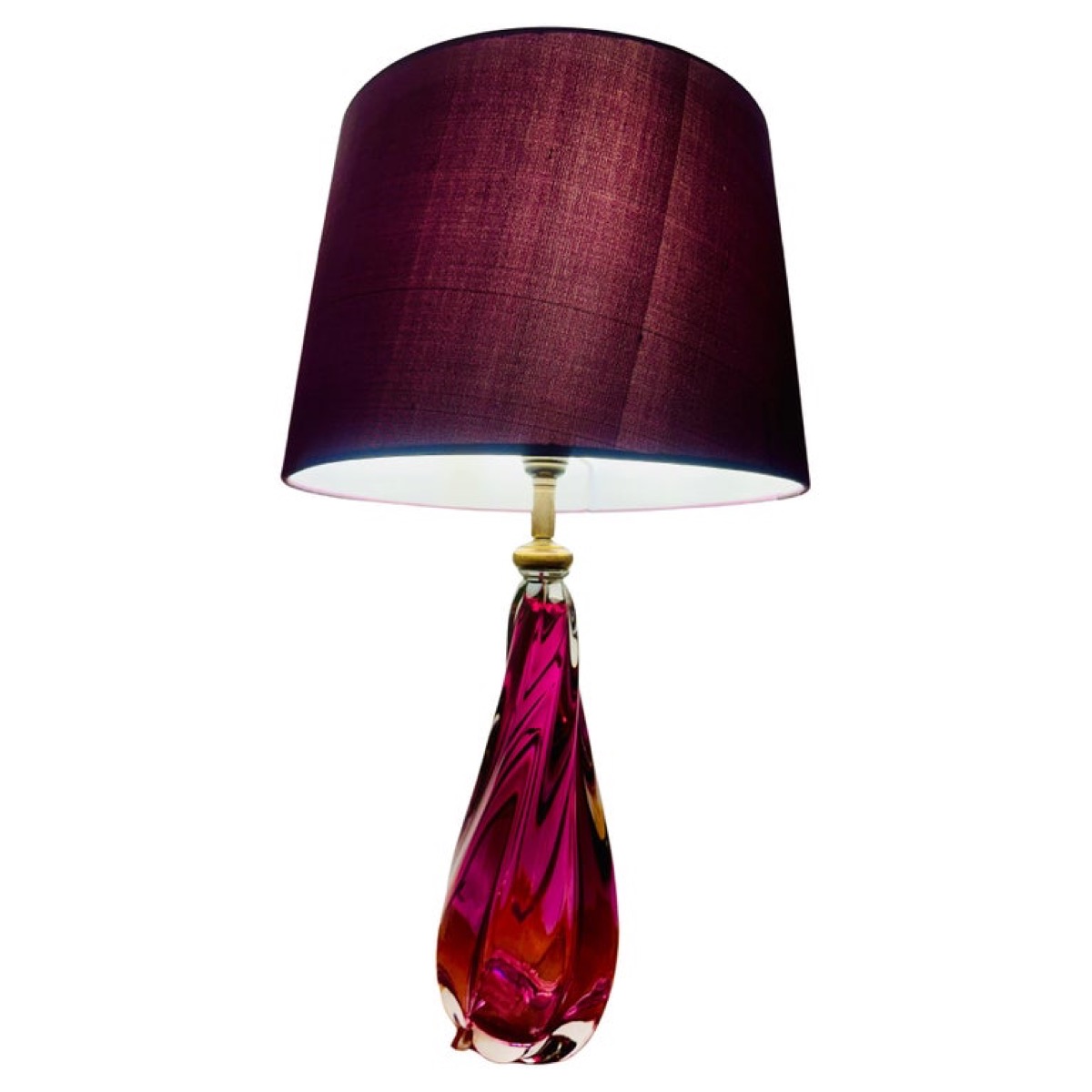 1950s Belgium Val St Lambert Purple & Clear Crystal Glass Table Lamp