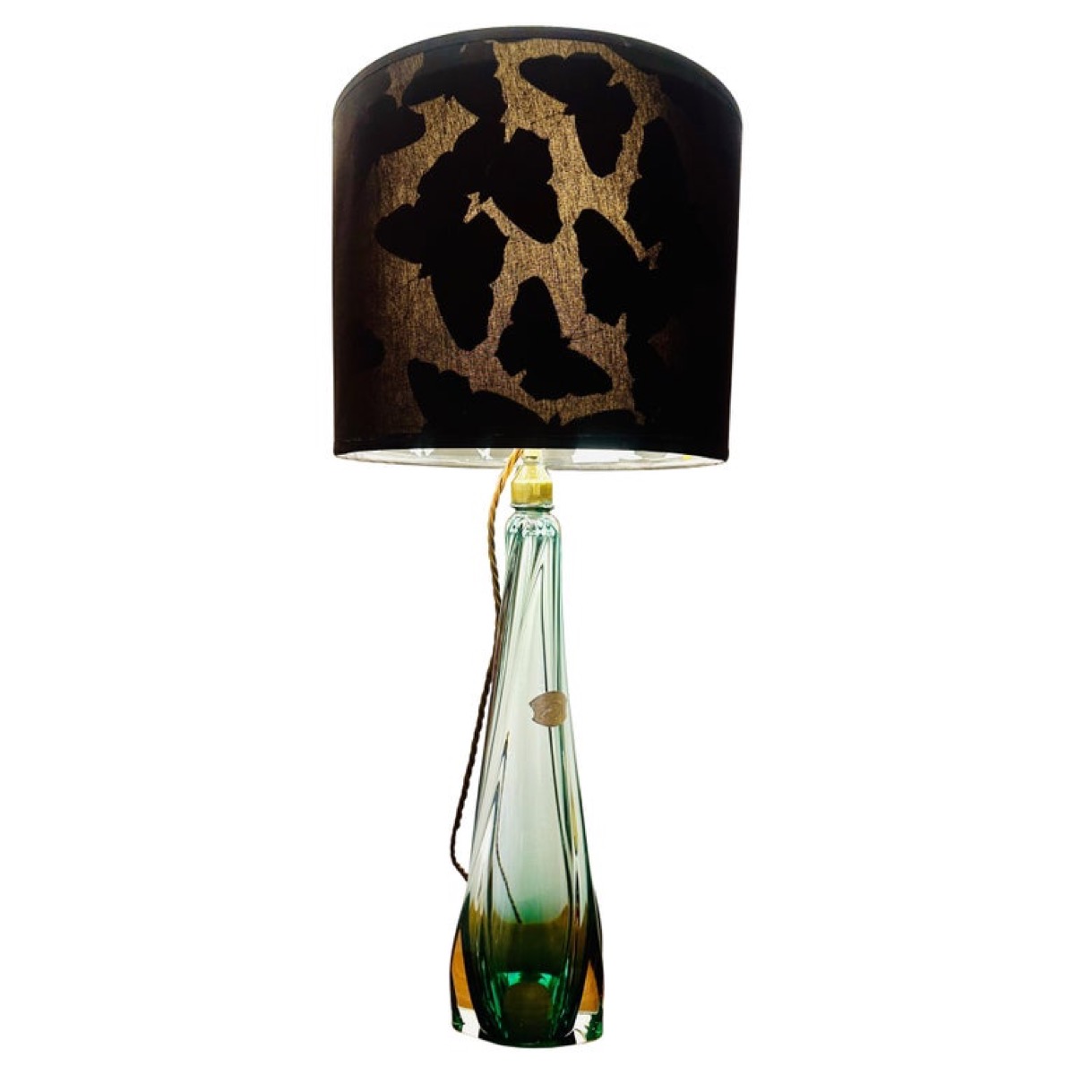 1950s Belgium Val St Lambert Green Crystal Glass Table Lamp