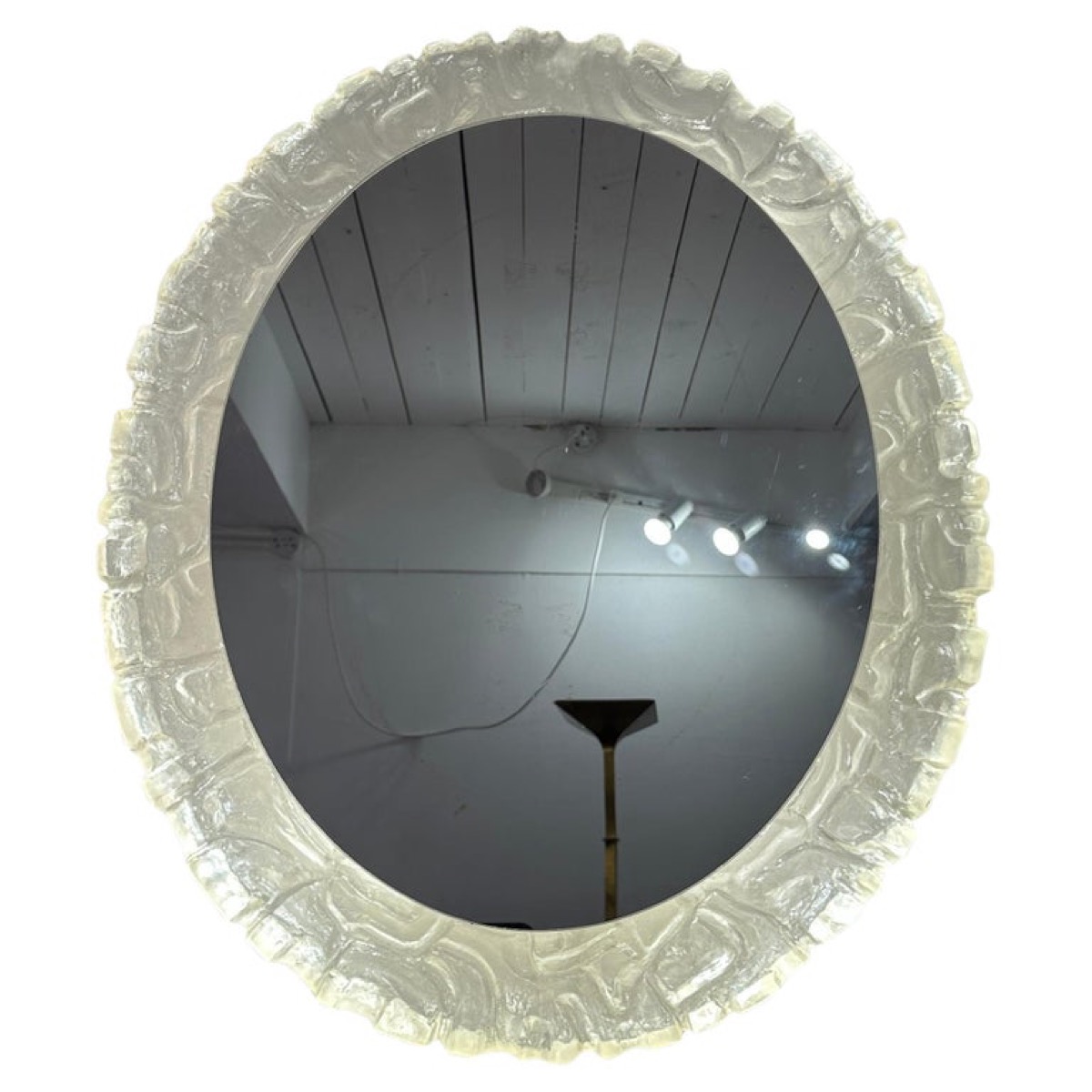 1970s German Oval Erco Back Lit Lucite Illuminated Wall Mirror