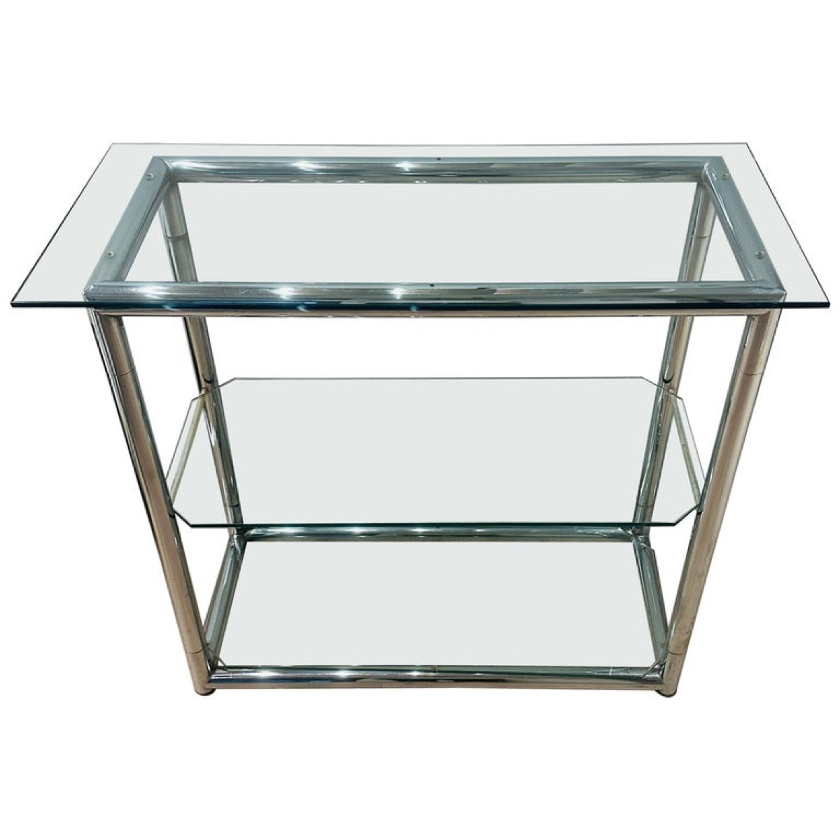 1970s Small Tubular Chrome & Glass Shelving Unit