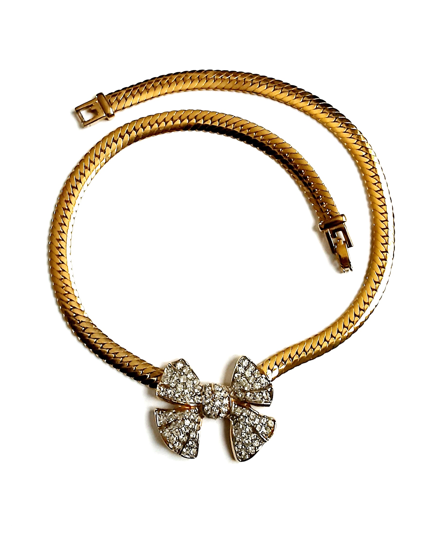 Givenchyvintg gold tone and diamante bow necklace