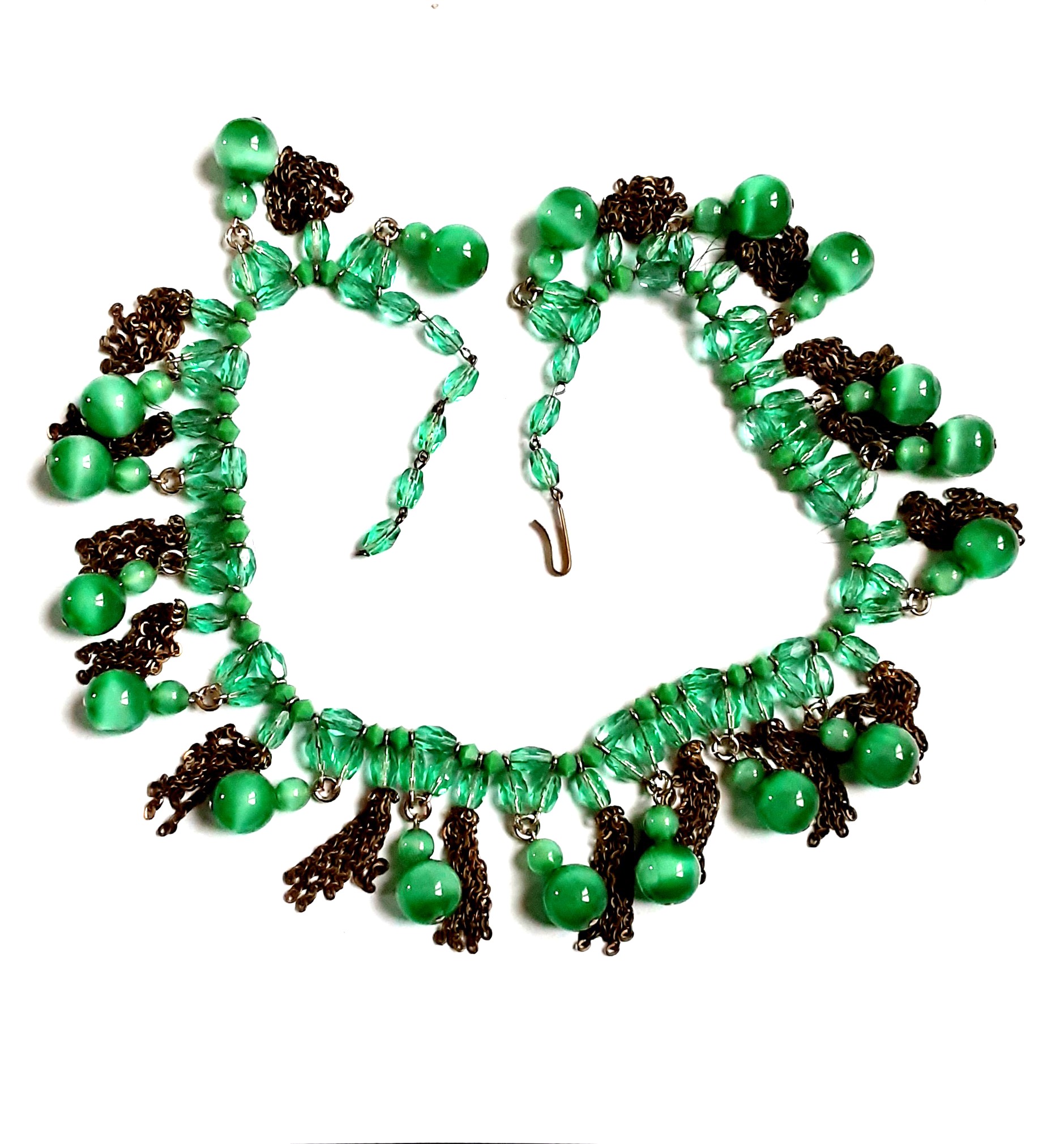 GREEN GLASS BEADS VINTAGE COLLAR NECKLACE